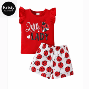 RED LITTLE LADY PRINTED T-SHIRT SET