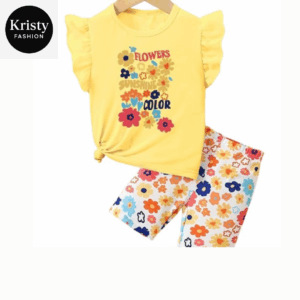 YELLOW FLLOWER PRINTED T-SHIRT SET